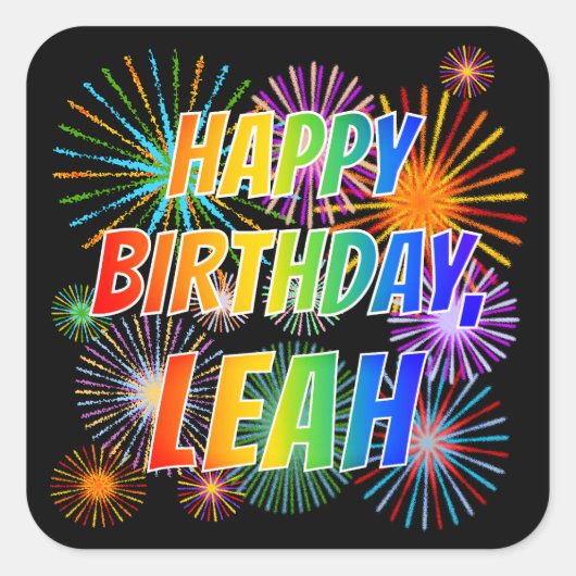 Vorname "LEAH", Fun "HAPPY BIRTHDAY" Quadratischer Aufkleber (Vorderseite)