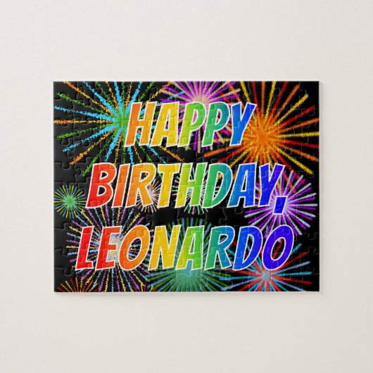 Vorname "LEONARDO", Fun "GLÜCKLICHER BIRTHTAG" Puzzle (Horizontal)