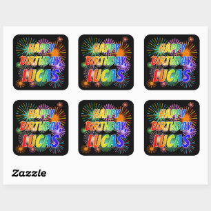 Vorname "LUCAS", Spaß "GLÜCKLICHER BIRTHTAG" Quadratischer Aufkleber