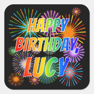 Vorname "LUCY", Fun "HAPPY BIRTHDAY" Quadratischer Aufkleber