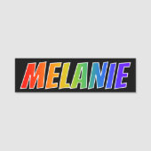 Vorname "MELANIE": Spaß-Regenbogen-Farbton Namensschild (Vorderseite)