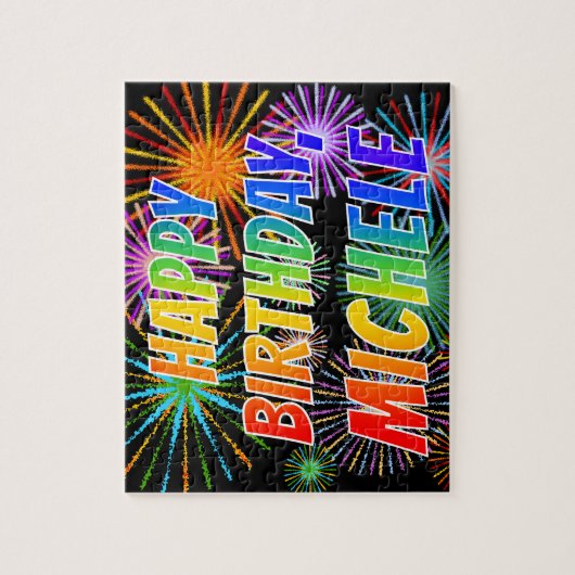 Vorname "MICHELE", Fun "HAPPY BIRTHDAY" Puzzle (Vertikal)