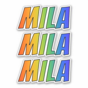 Vorname "MILA" mit Spaß-Regenbogen-Farbton Aufkleber