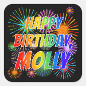 Vorname "MOLLY", Spaß "GLÜCKLICHER GEBURTSTAG" Quadratischer Aufkleber (Vorderseite)