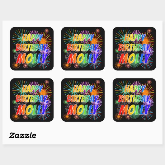 Vorname "MOLLY", Spaß "GLÜCKLICHER GEBURTSTAG" Quadratischer Aufkleber (Blatt)