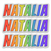 Vorname "NATALIA" mit/ Fun Rainbow Coloring Aufkleber (Vorderseite)
