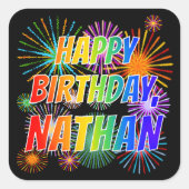 Vorname "NATHAN", Fun "HAPPY BIRTHDAY" Quadratischer Aufkleber (Vorderseite)