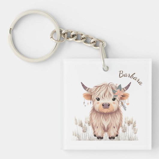 Vorname Niedlich moderne Boho Highland Cow Schlüsselanhänger (Vorderseite)