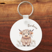 Vorname Niedlich moderne Boho Highland Cow Schlüsselanhänger (Vorderseite)