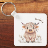 Vorname Niedlich moderne Boho Highland Cow Schlüsselanhänger (Vorderseite)