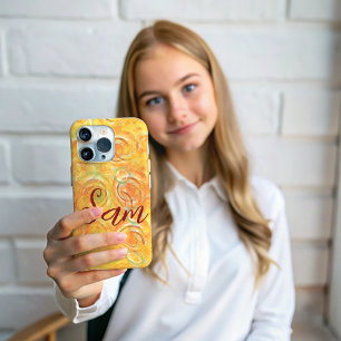 Vorname   Orange Grunge Kunstkreismuster iPhone 16 Pro Max Hülle