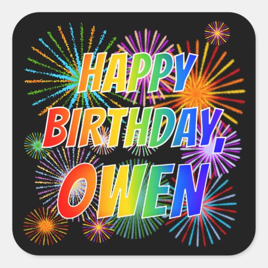 Vorname "OWEN", Fun "HAPPY BIRTHDAY" Quadratischer Aufkleber (Vorderseite)