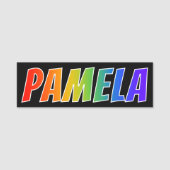 Vorname "PAMELA": Spaß-Regenbogen-Farbton Namensschild (Vorderseite)