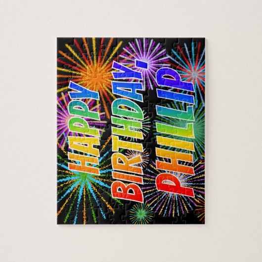 Vorname "PHILLIP", Fun "HAPPY BIRTHDAY" Puzzle (Vertikal)