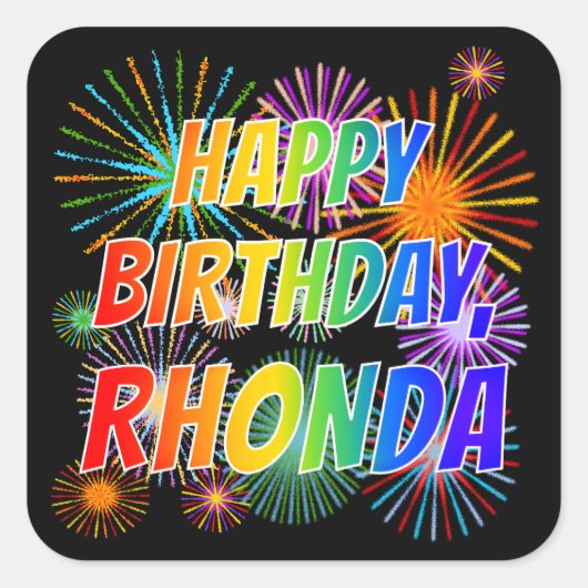 Vorname "RHONDA", Fun "HAPPY BIRTHDAY" Quadratischer Aufkleber (Vorderseite)