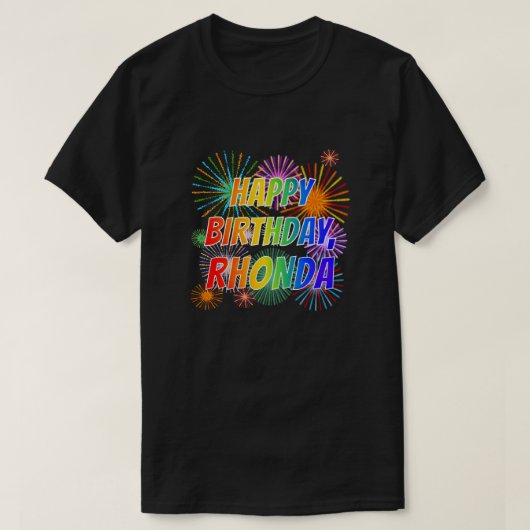 Vorname "RHONDA", Fun "HAPPY BIRTHDAY" T-Shirt (Design vorne)