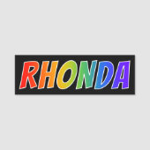 Vorname "RHONDA": Spaß-Regenbogen-Farbton Namensschild (Vorderseite)