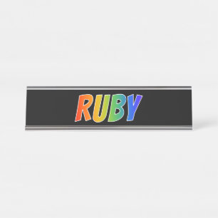 Vorname "RUBY": Fun Rainbow Coloring Schreibtischnamensplakette