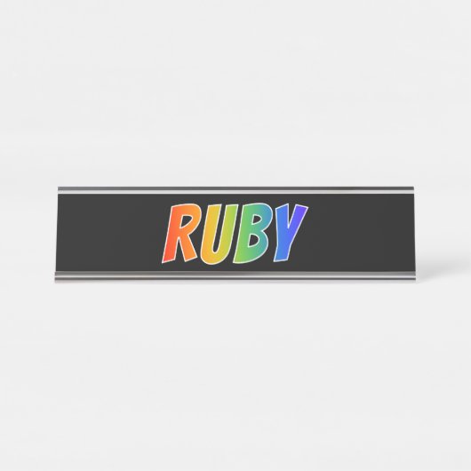 Vorname "RUBY": Fun Rainbow Coloring Schreibtischnamensplakette (Vorderseite )