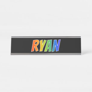 Vorname "RYAN": Fun-Regenbogenfarben Schreibtischnamensplakette