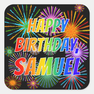 Vorname "SAMUEL", Fun "HAPPY BIRTHDAY" Quadratischer Aufkleber
