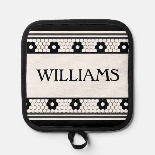 Vorname Schwarz-Weiß-Tile-Design Benutzerdefiniert Topflappen (Vorderseite)
