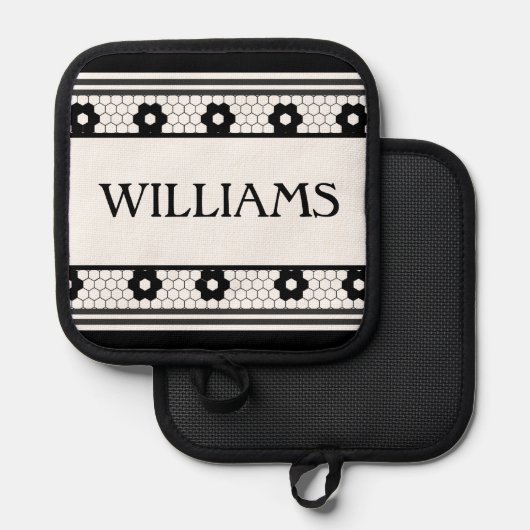 Vorname Schwarz-Weiß-Tile-Design Benutzerdefiniert Topflappen (Vorderseite/Rückseite)