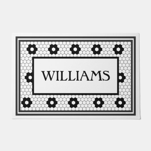Vorname Schwarz-Weiß-Tile-Design Fußmatte (Vorderseite)