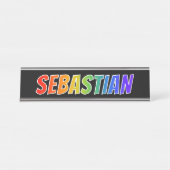 Vorname "SEBASTIAN": Spaß-Regenbogen-Farbton Schreibtischnamensplakette (Vorderseite )