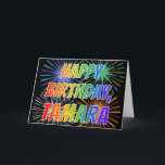 Vorname "TAMARA" Spaß "ALLES GUTE ZUM GEBURTSTAG " Karte<br><div class="desc">Diese Spaß-, vibrierenden, mehrfarbigengeburtstagsgrußkarten-Ausrüstungsbeschreibungen die Mitteilung "ALLES GUTE ZUM GEBURTSTAG, " und der allgemeine Vorname "TAMARA" mit den Buchstaben, die ein buntes Regenbogenspektrum haben, mögen Steigungsfarbtonmuster. Der Hintergrund der Front kennzeichnet auch ein buntes Muster, das durch den Blick der Sprengung der celebratory Feuerwerke inspiriert wird. Die inneren Eigenschaften eine kundengebundene...</div>