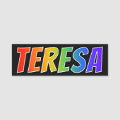 Vorname "TERESA": Spaß-Regenbogen-Farbton Namensschild (Vorderseite)