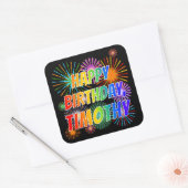 Vorname "TIMOTHY", Fun "HAPPY BIRTHDAY" Quadratischer Aufkleber (Umschlag)