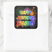 Vorname "TIMOTHY", Fun "HAPPY BIRTHDAY" Quadratischer Aufkleber (Tasche)