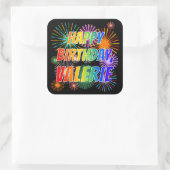 Vorname "VALERIE", Fun "HAPPY BIRTHDAY" Quadratischer Aufkleber (Tasche)