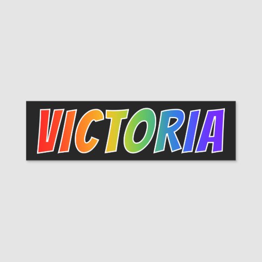 Vorname "VICTORIA": Spaß-Regenbogen-Farbton Namensschild (Vorderseite)
