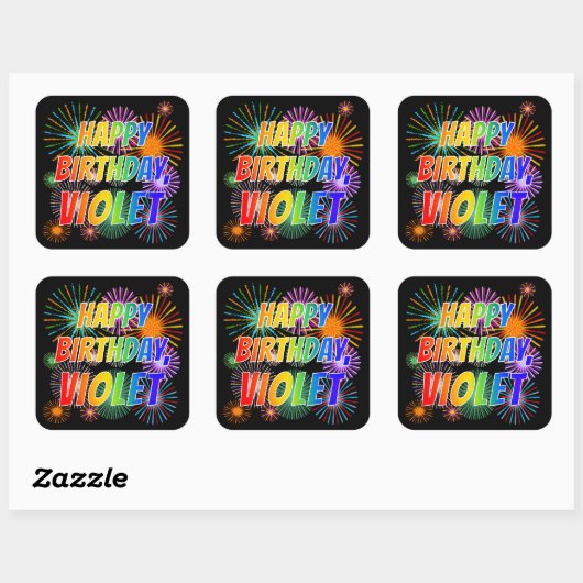 Vorname "VIOLET", Fun "HAPPY BIRTHDAY" Quadratischer Aufkleber (Blatt)