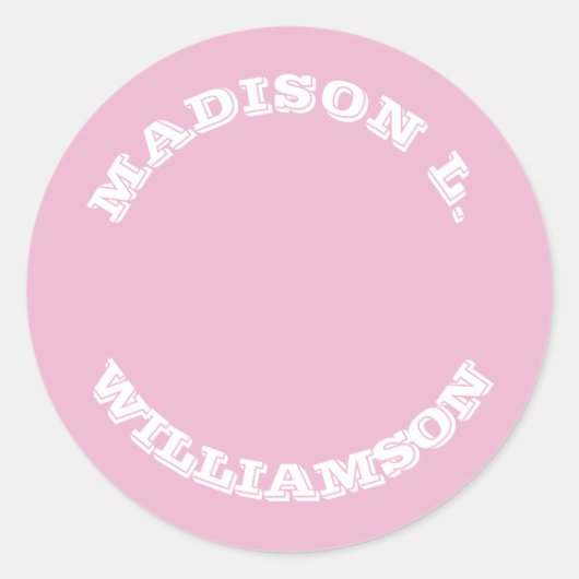 Vorname Vorname Kurvige Buchstaben Pink weiß anpas Runder Aufkleber (Vorderseite)