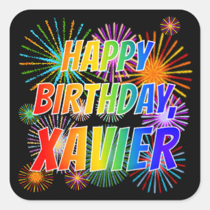 Vorname "XAVIER", Fun "HAPPY BIRTHDAY" Quadratischer Aufkleber