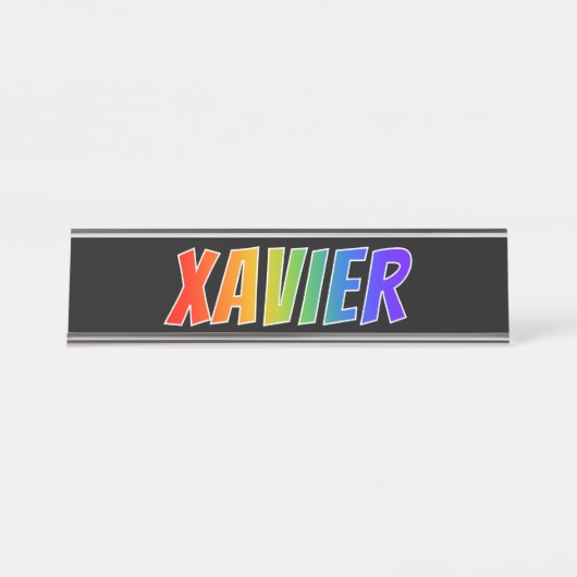 Vorname "XAVIER": Fun Rainbow Coloring Schreibtischnamensplakette (Vorderseite )