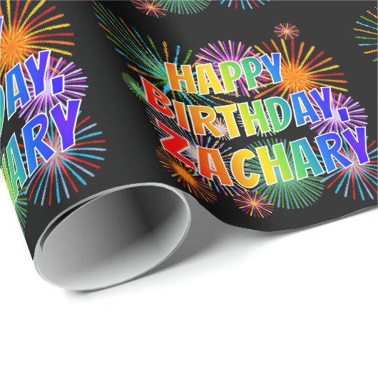 Vorname "ZACHARY", Fun "HAPPY BIRTHDAY" Geschenkpapier (Rolleneckpunkt)
