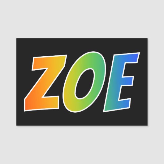 Vorname "ZOE": Spaß-Regenbogen-Farbton Namensschild (Vorderseite)