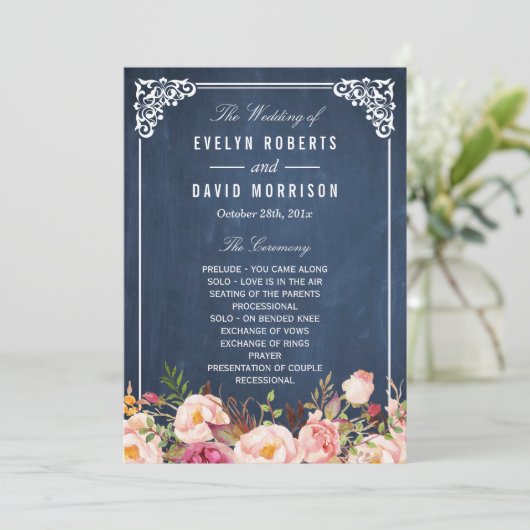 (vorne) Blumenkhalkartentafel DIY Hochzeitslüfter Programm (Stehend Vorderseite)