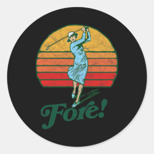 Vorne! Vintage weiblicher Golf Retro lustige Golfe Runder Aufkleber