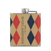 Vornehm Argyle Khaki Navy Rot Personalisiert Flachmann (Rückseite)