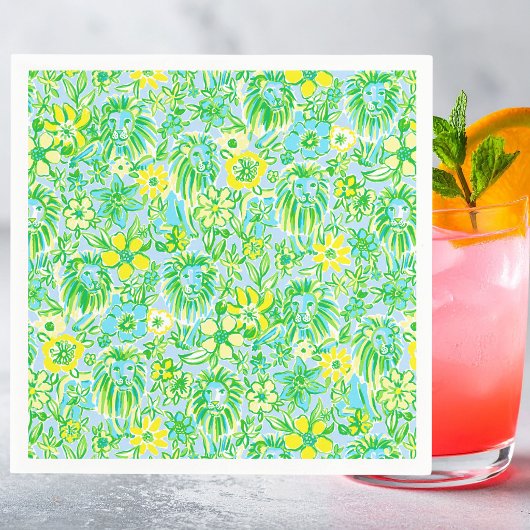 Vornehm gelber und grüner Löwe mit Blumen Küste Serviette