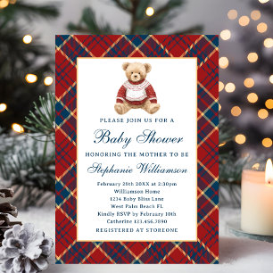 Vornehm-retro Teddybär-Weihnachts-Babyshower Einladung