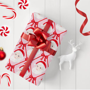 Vornehm-retro-Weihnachtsmann-Rote-Schleifen-Spalie Geschenkpapier