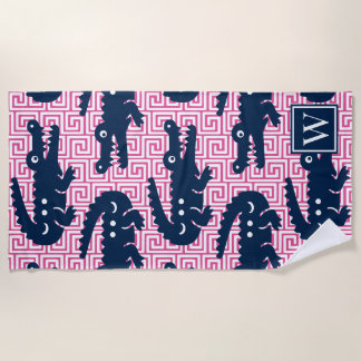 Vornehme Alligator-Griechische-Schlüssel-Monogramm Strandtuch