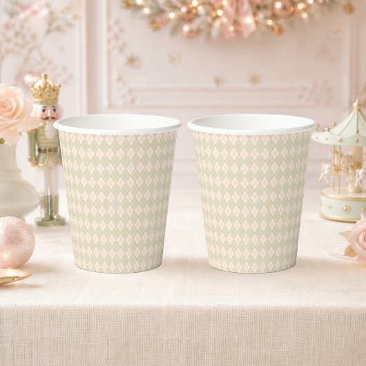   Vornehme Argyle-Mint-Pfirsich-Weihnachts-Winterp Pappbecher