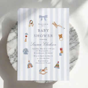 Vornehme blaue gestreifte Schaukelpferd-Baby-Party Einladung